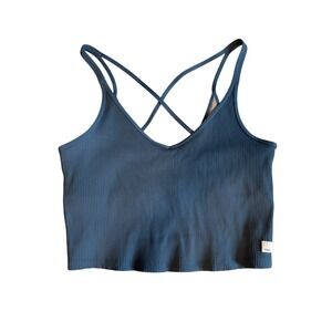 Vuori Ribbed Cross Back Crop Tank Top Blue XL Style VW189 Activewear Yoga